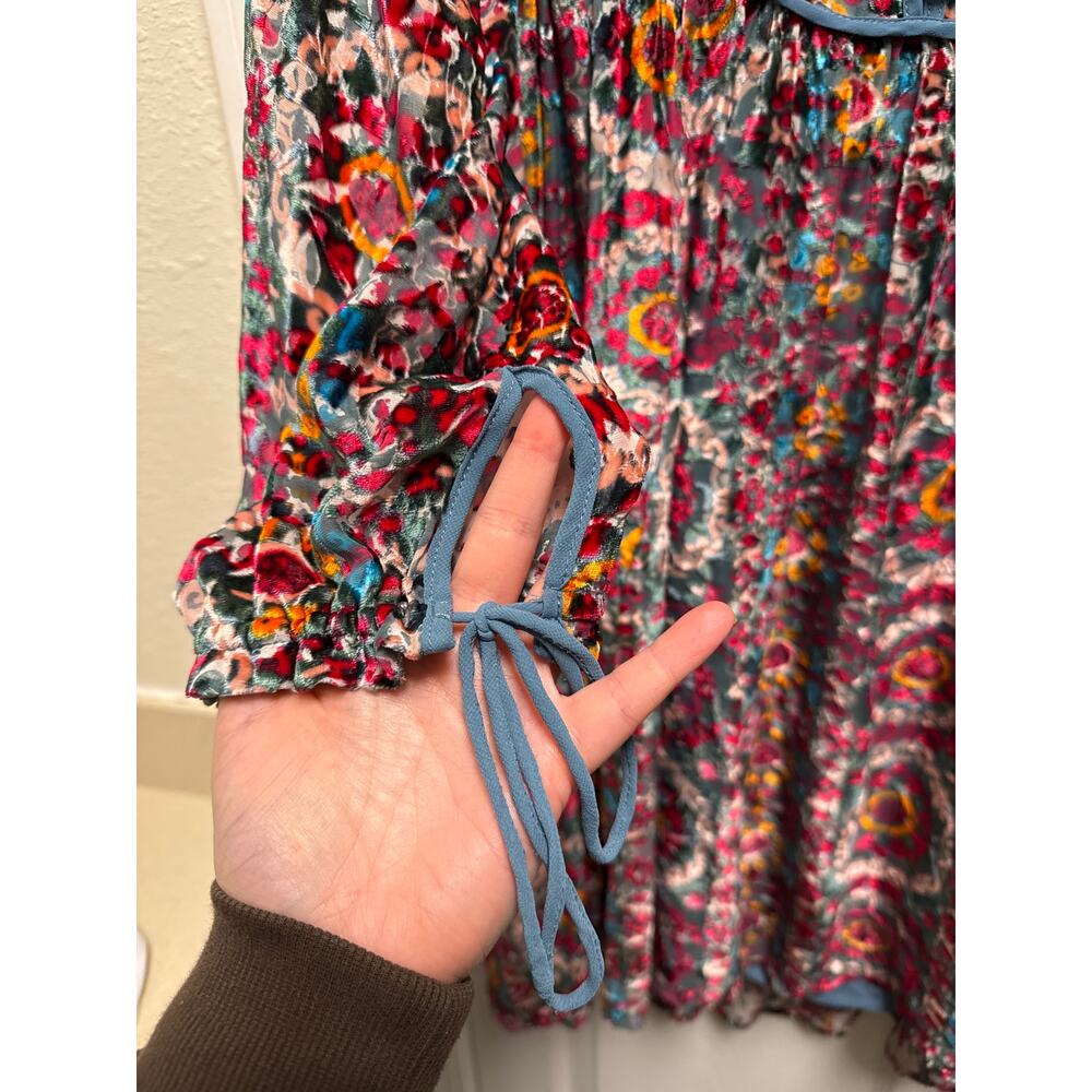 Anthropologie Floreat Abia Burnout Velvet Silk Baby Doll Mini Dress Size Small - Picture 6 of 11